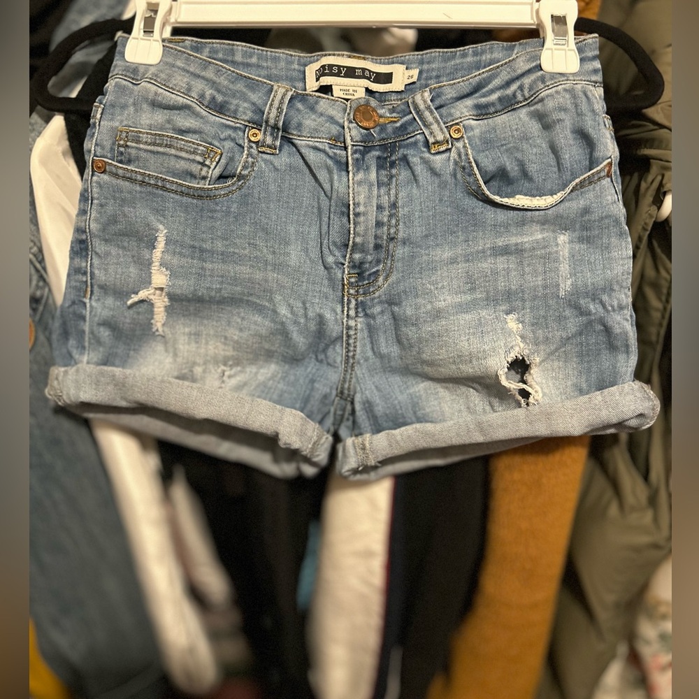 NOISY MAY light blue distressed jean shorts